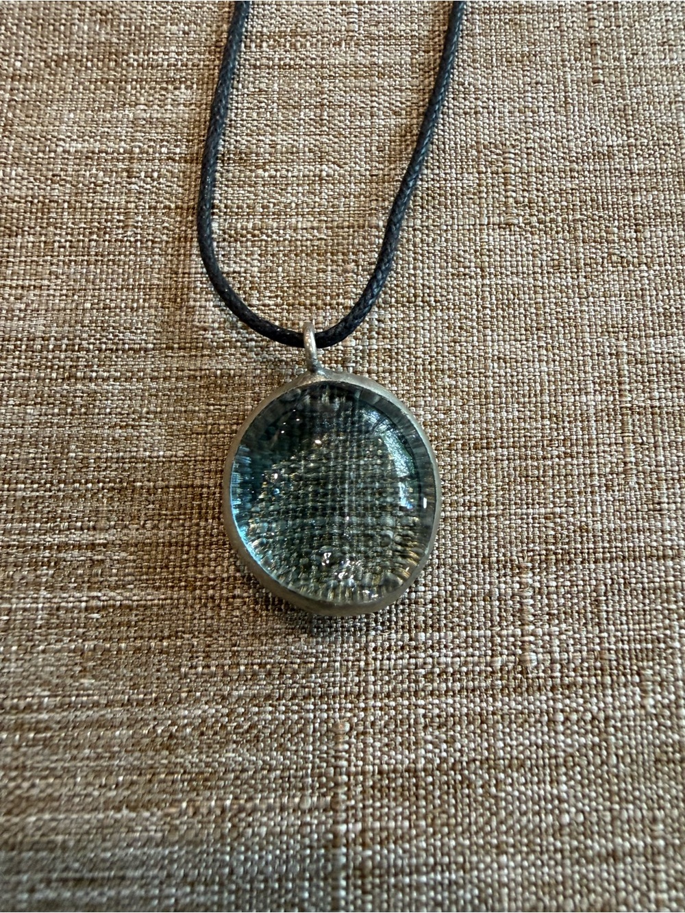Blue Glass Pendant on Black Cord
